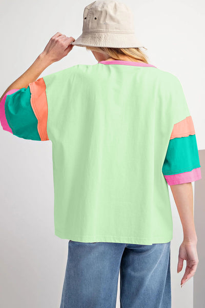 Green Color Block Stitching sleeve