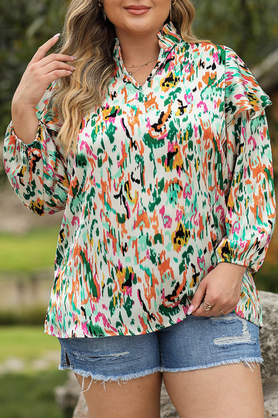 Multicolor Abstract Print VNeck Blouse