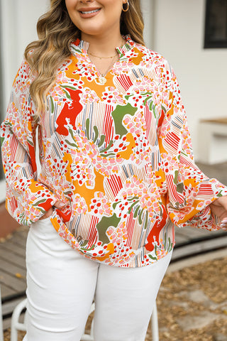 Orange Print Floral V Neck Top