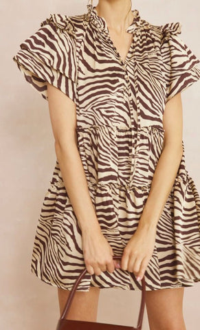 Zebra Print V Neck Mini Dress