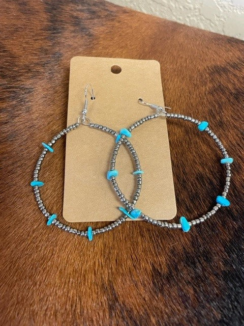 Silver seed bead turq hoop