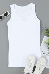 White Split Neck Tank Top